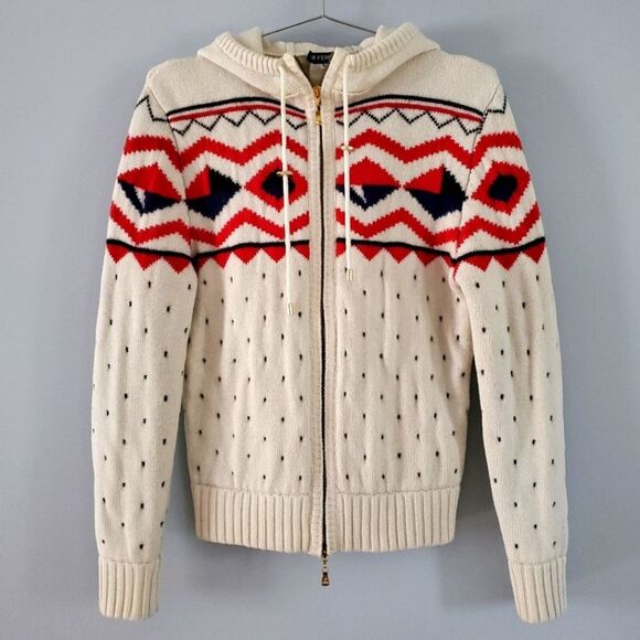 Gianfranco Ferré Vintage Fair Isle Aztec Heavyweight Hooded Full Zip Sweater - Picture 1 of 16